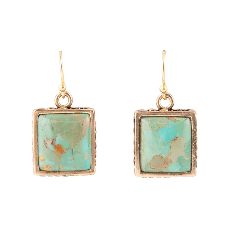 Squared Up Blue Turquoise Golden Drop Earrings