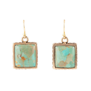 Squared Up Blue Turquoise Golden Drop Earrings