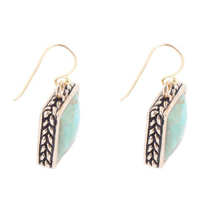 Squared Up Blue Turquoise Golden Drop Earrings