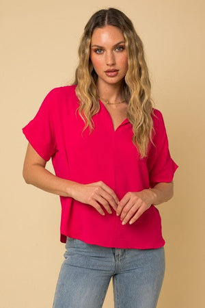 S/S V-SLIT TOP Gilli Fuchsia S 