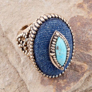 Stacked Blue Turquoise and Denim Golden Statement Ring