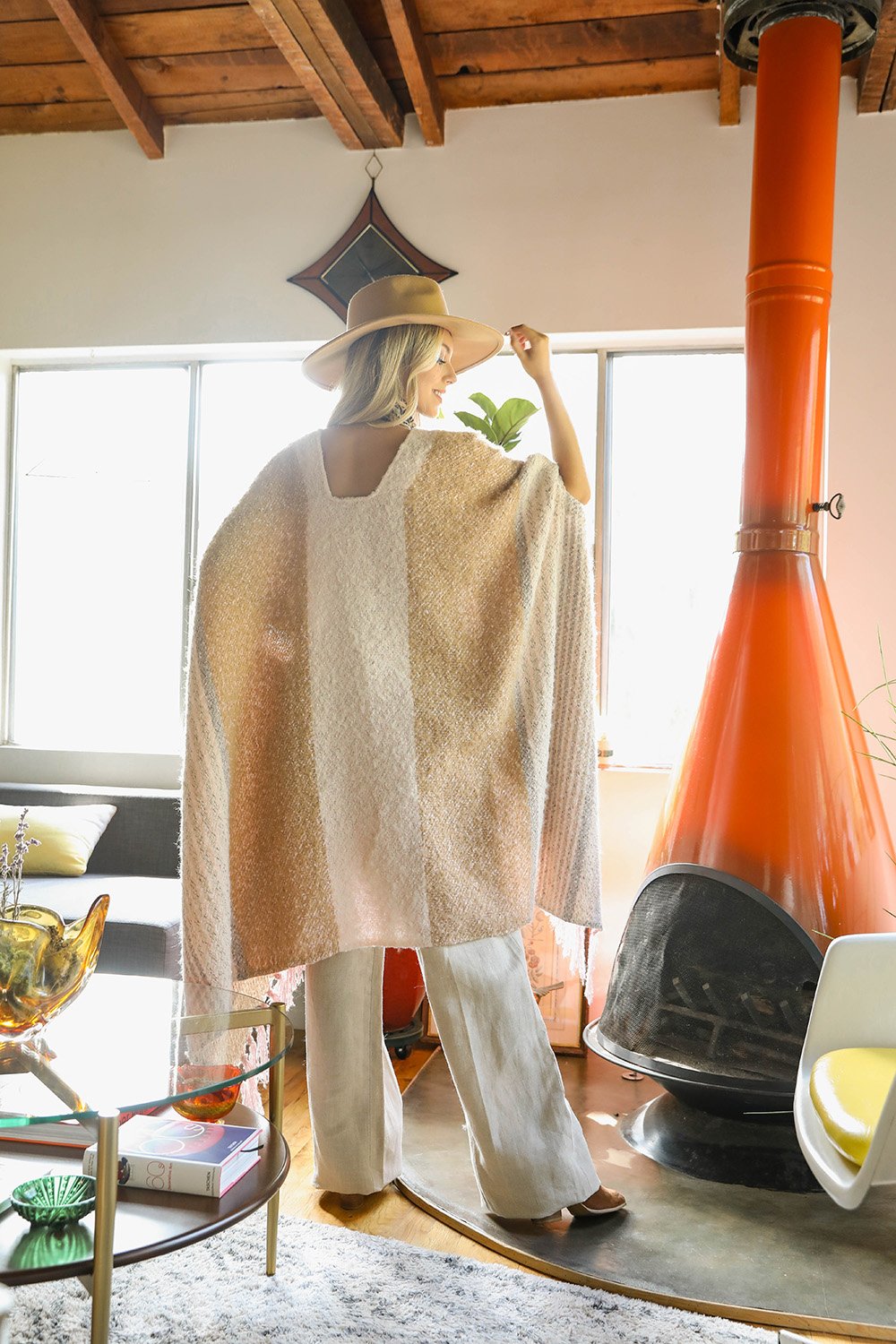 Stripe Bohemian Ruana Wrap Ponchos Pink