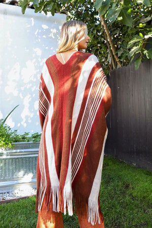 Striped Frayed Edge Ruana Ponchos Leto Collection 
