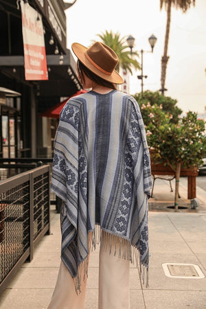 Striped Quatrefoil Flower Ruana Ponchos