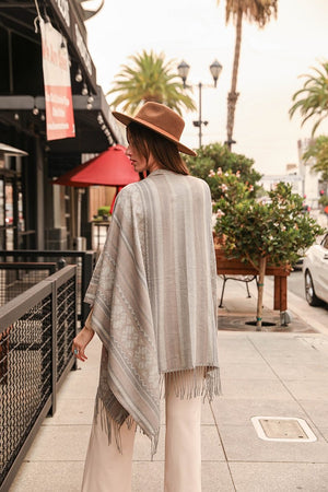 Striped Quatrefoil Flower Ruana Ponchos