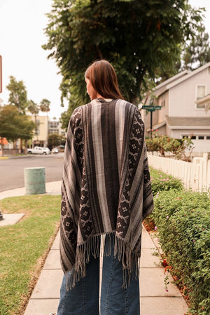 Striped Quatrefoil Flower Ruana Ponchos