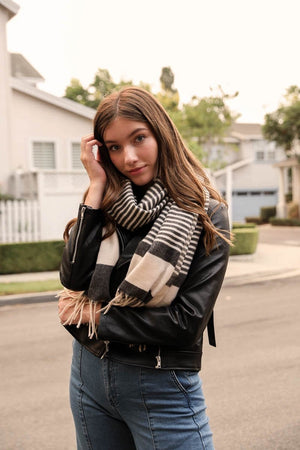 Striped Woven Tassel Scarf Scarves