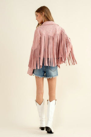 Studded Fringe Open Western Jacket Blue B 