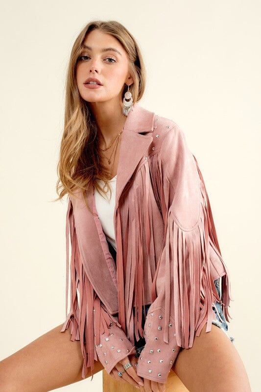 Studded Fringe Open Western Jacket Blue B Blush S 