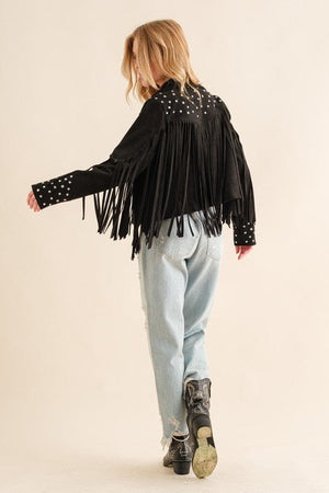 Studded Fringe Open Western Jacket Blue B 