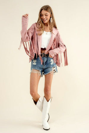 Studded Fringe Open Western Jacket Blue B 