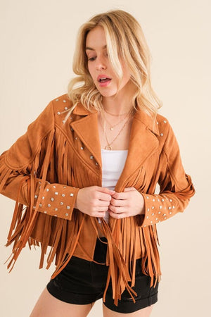 Studded Fringe Open Western Jacket Blue B 