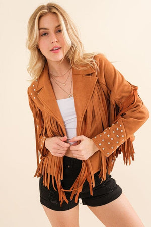 Studded Fringe Open Western Jacket Blue B 