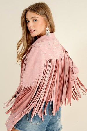 Studded Fringe Open Western Jacket Blue B 