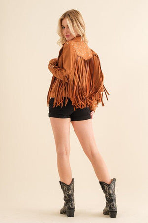 Studded Fringe Open Western Jacket Blue B 