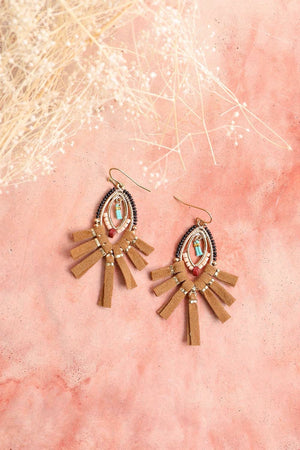 Suede Fringe Beaded Earrings Jewelry