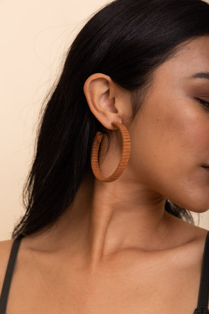 Suede Leather Wrapped Hoop Earrings Jewelry Camel