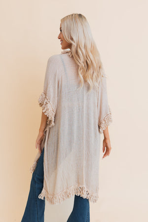 Sun Bleached Fringe Ruffle Kimono Kimonos