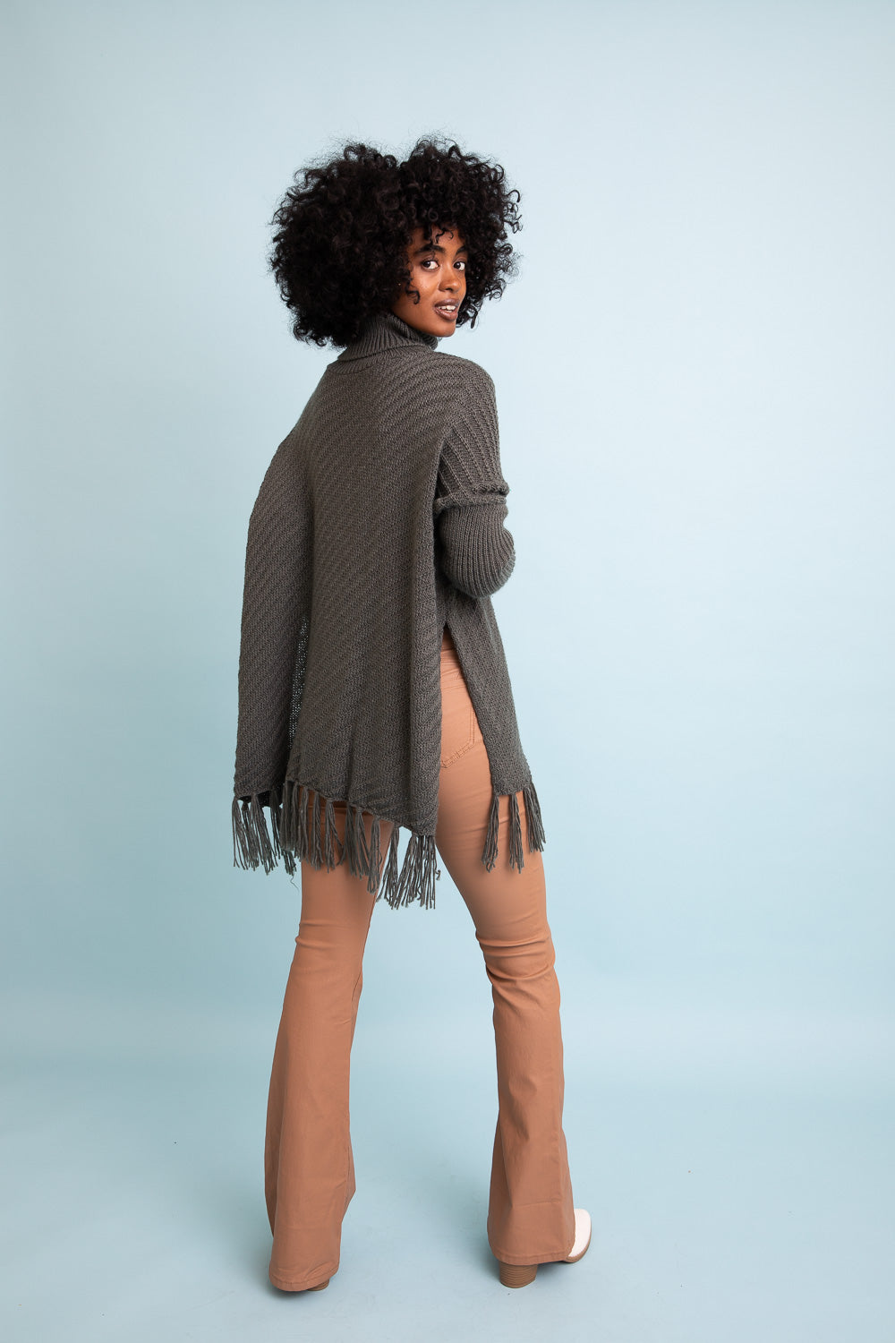 Sweater Weather Roll-Neck Poncho Ponchos Olive