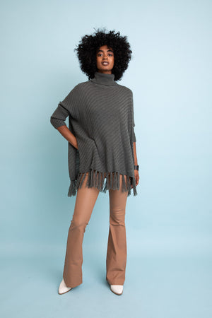 Sweater Weather Roll-Neck Poncho Ponchos Olive