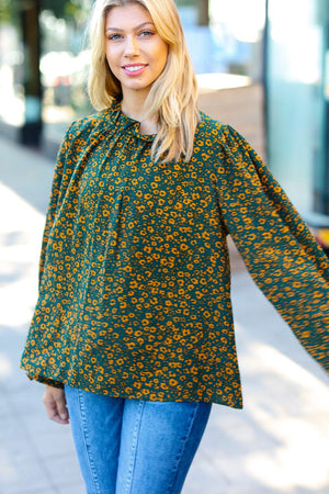 Sweet But Sassy Hunter Green Ditzy Floral Frill Neck Top Haptics 