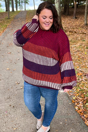 Take All Of Me Burgundy & Navy Stripe Oversized Sweater Haptics 