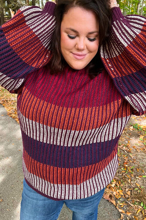 Take All Of Me Burgundy & Navy Stripe Oversized Sweater Haptics 