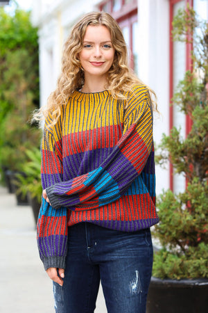 Take All of Me Mustard & Cerulean Stripe Oversized Sweater Haptics 
