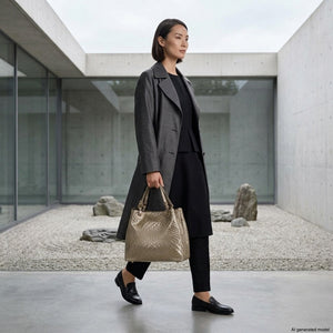 Italian Genuine Basketweave-Embossed Metallic Suede Top-Handle Bag | Imperia