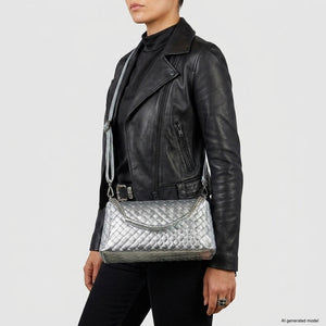 Italian Genuine Woven-Embossed Metallic Suede Crossbody Bag | Roma