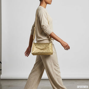 Italian Genuine Woven-Embossed Metallic Suede Crossbody Bag | Roma