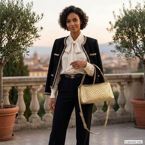 Italian Genuine Woven-Embossed Metallic Suede Crossbody Bag | Roma