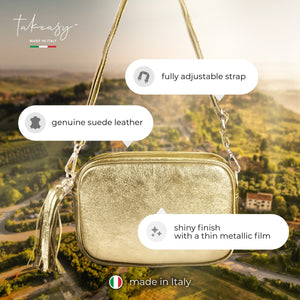 Italian Genuine Metallic Suede Crossbody Bag | Gubbio