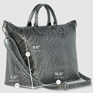 Italian Genuine Basketweave-Embossed Metallic Suede Top-Handle Bag | Treviso
