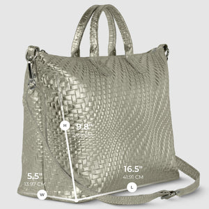 Italian Genuine Basketweave-Embossed Metallic Suede Top-Handle Bag | Treviso