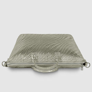 Italian Genuine Basketweave-Embossed Metallic Suede Top-Handle Bag | Treviso