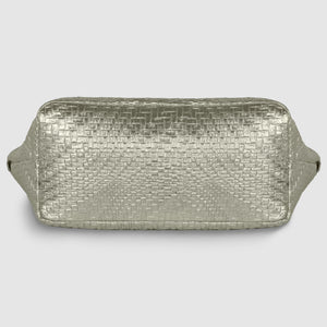 Italian Genuine Basketweave-Embossed Metallic Suede Top-Handle Bag | Treviso