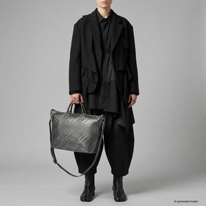Italian Genuine Basketweave-Embossed Metallic Suede Top-Handle Bag | Treviso