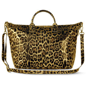 Italian Genuine Leopard-Print Metallic Suede Top-Handle Bag | Rimini