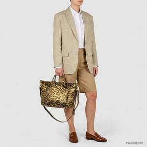 Italian Genuine Leopard-Print Metallic Suede Top-Handle Bag | Rimini