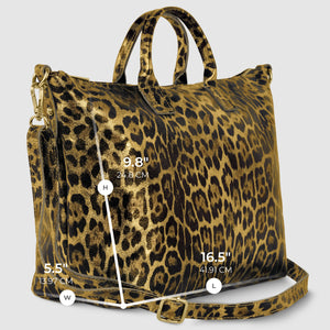 Italian Genuine Leopard-Print Metallic Suede Top-Handle Bag | Rimini