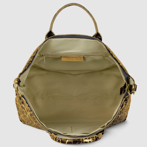 Italian Genuine Leopard-Print Metallic Suede Top-Handle Bag | Rimini