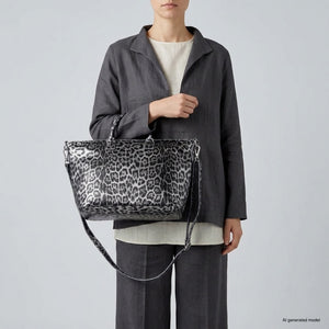 Italian Genuine Leopard-Print Metallic Suede Top-Handle Bag | Rimini