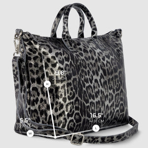 Italian Genuine Leopard-Print Metallic Suede Top-Handle Bag | Rimini