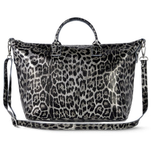Italian Genuine Leopard-Print Metallic Suede Top-Handle Bag | Rimini