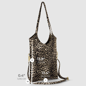 Italian Genuine Leopard-Print Metallic Suede Tote Bag | Catania