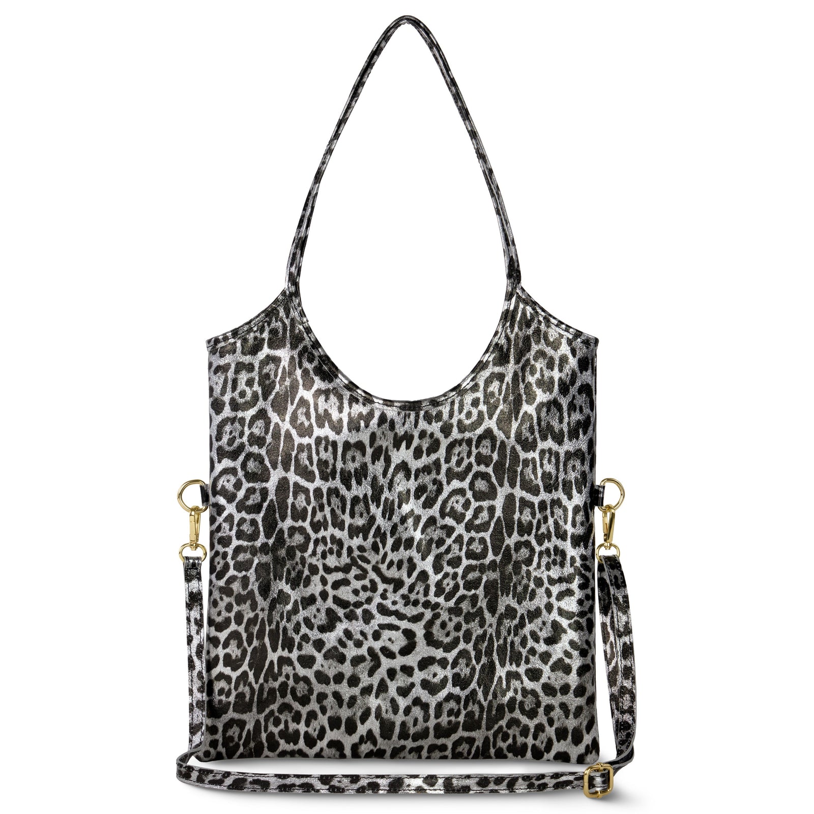 Italian Genuine Leopard-Print Metallic Suede Tote Bag | Catania