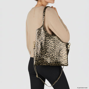 Italian Genuine Leopard-Print Metallic Suede Tote Bag | Catania