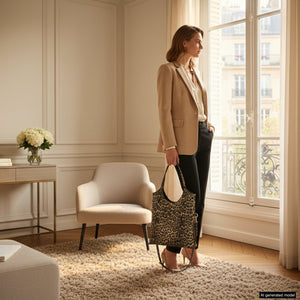 Italian Genuine Leopard-Print Metallic Suede Tote Bag | Catania