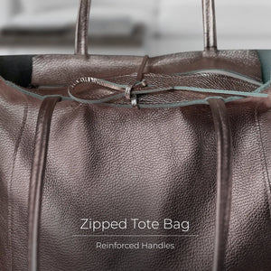 Italian Metallic Full-Grain Leather Tote Bag | Vinci